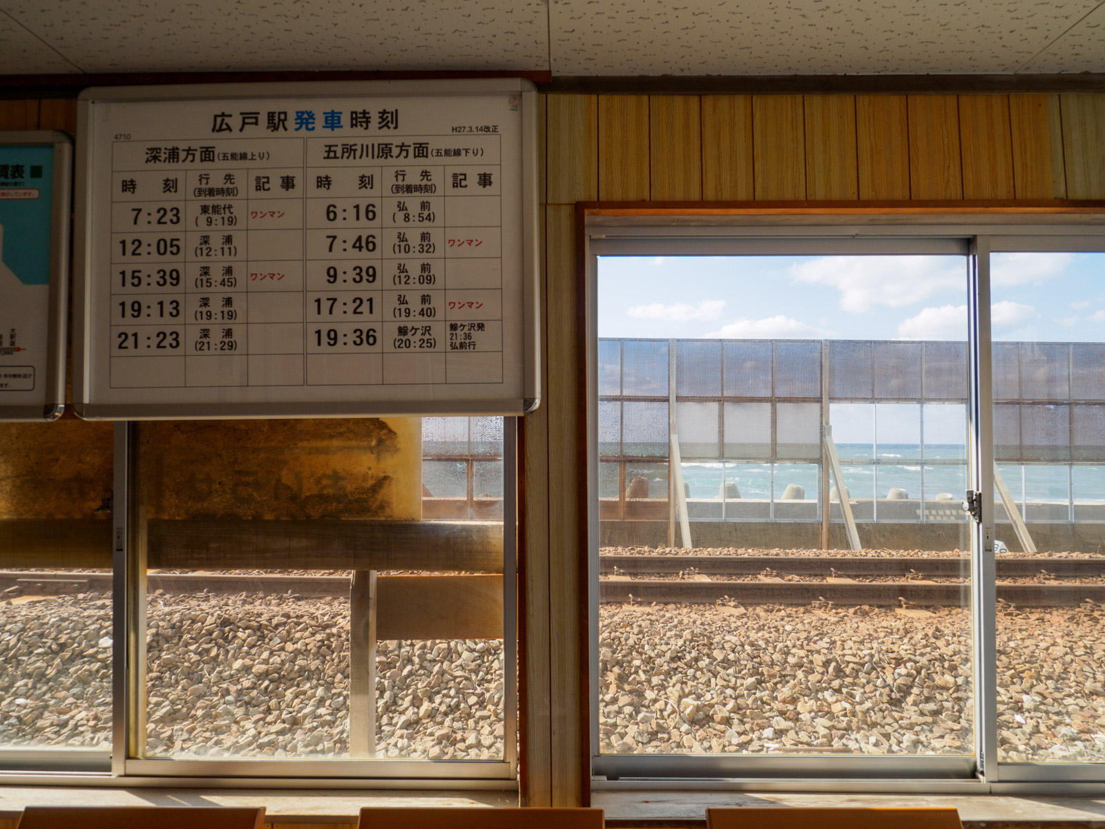 広戸駅の待合室から見た日本海
