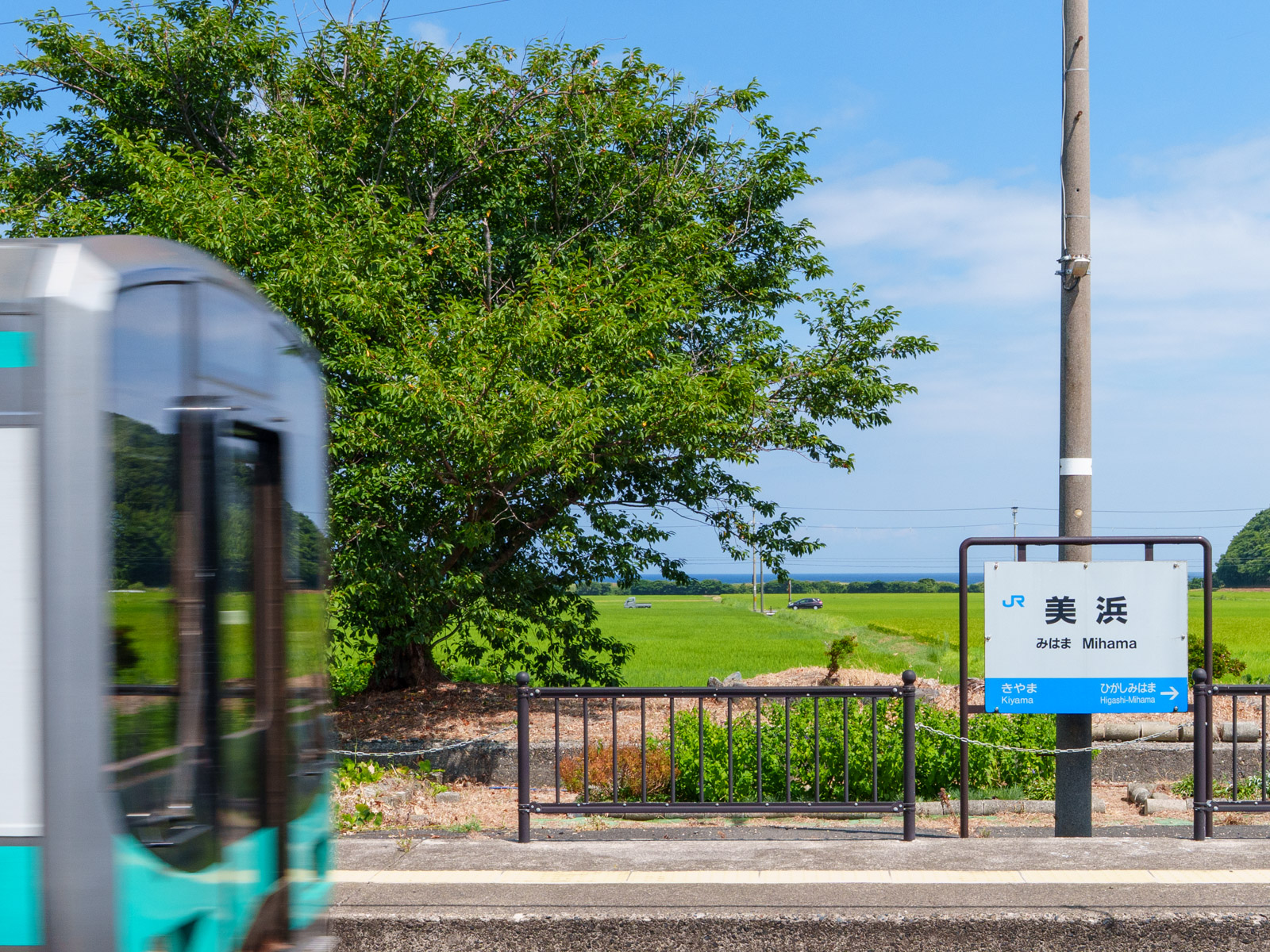 美浜駅に到着した敦賀行きの列車（2025年8月）