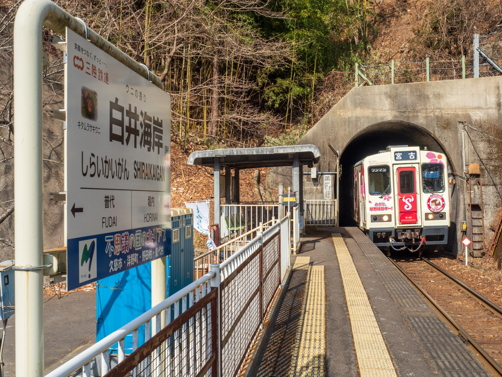 白井海岸駅に到着した列車（2016年2月）